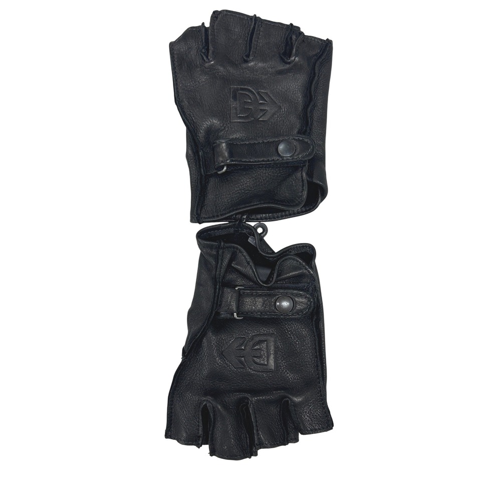 Biker Fingerless Deerskin Leather Gloves Large Black Goth Moto Americana Gear